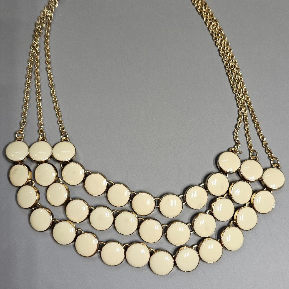 Cream Triple Strand Bib Statement Necklace Layered Goldtone 17"-20"